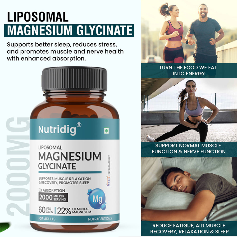 Magnesium Glycinate | Sleep, Muscle & Brain Relaxation | Higher Absorption, 22% Elemental | 60 Capsules