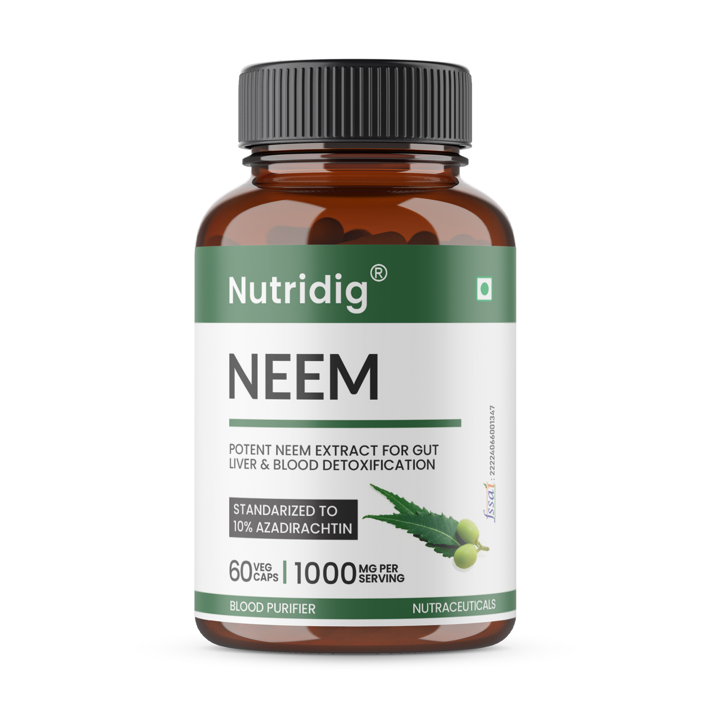 Neem Extract Capsules ā Standardized to 10% Azadirachtin | Detox ā 60 Veg Capsules