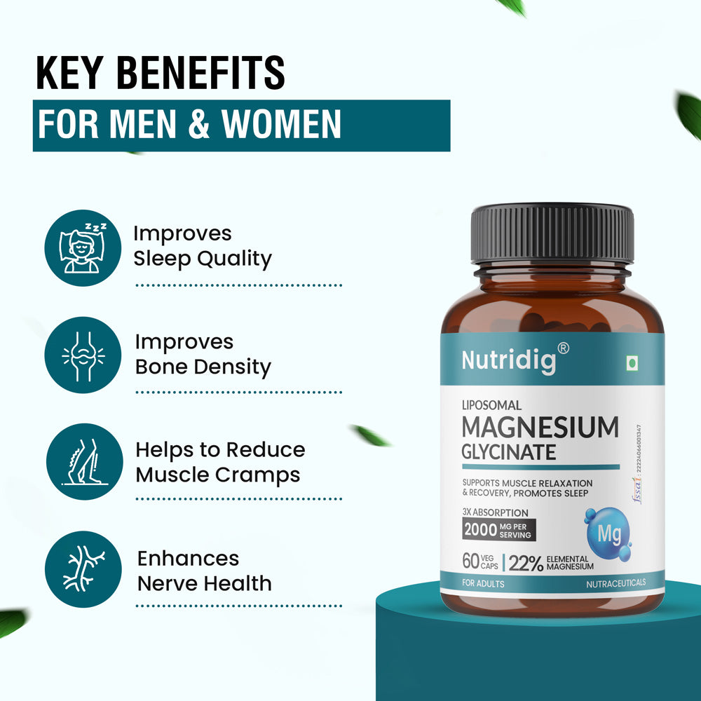 Magnesium Glycinate | Sleep, Muscle & Brain Relaxation | Higher Absorption, 22% Elemental | 60 Capsules