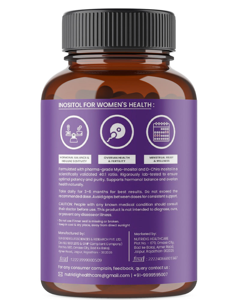 Nutridig® Myo-Inositol & D-Chiro Inositol Capsules – 40:1 Ratio | PCOD, Hormonal Balance & Wellness - 60 Caps