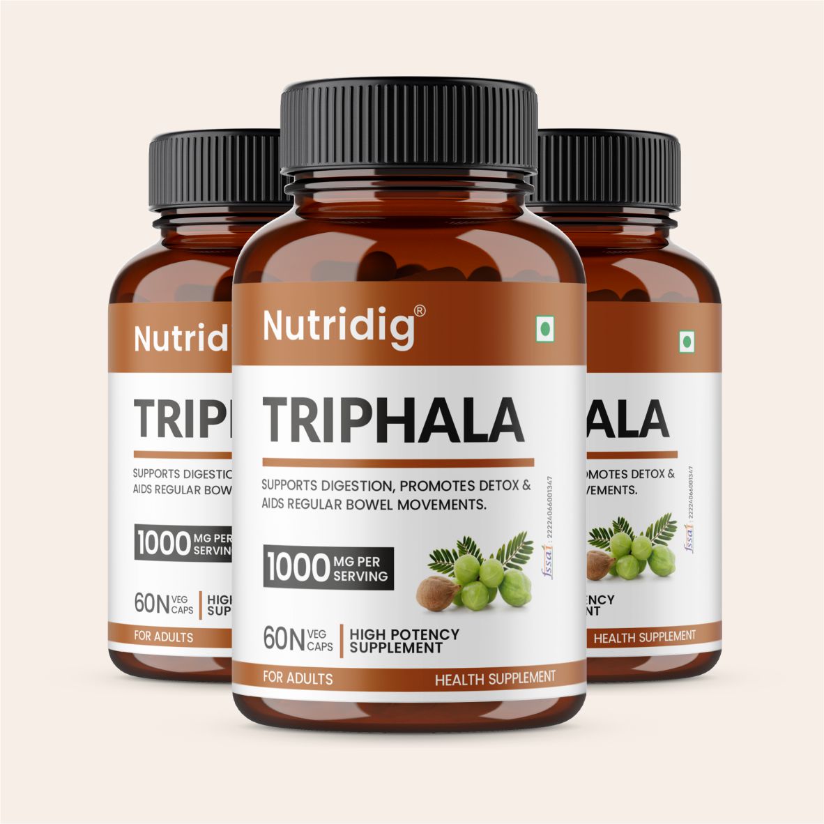 Triphala Capsules - Ayurvedic Blend | Digestion, Hair & Skin Health | 60 Capsules