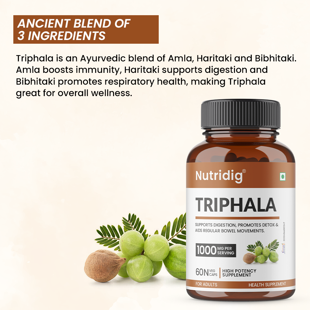 Triphala Capsules - Ayurvedic Blend | Digestion, Hair & Skin Health | 60 Capsules
