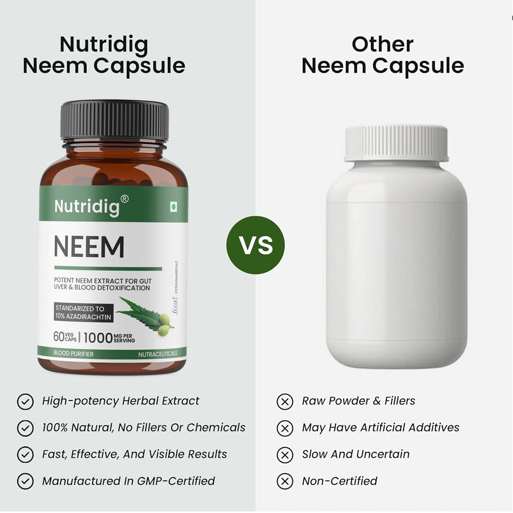 Neem Extract Capsules ā Standardized to 10% Azadirachtin | Detox ā 60 Veg Capsules