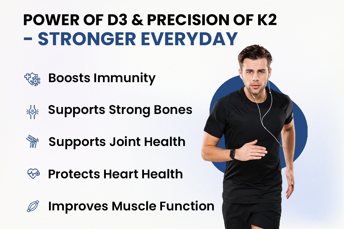 Vitamin D3 + K2 Capsules (Vegan Source) | High Absorption - 60 Capsules
