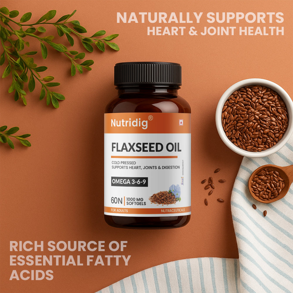 Flaxseed Oil Softgel 1000 mg โ Omega 3-6-9 for Heart, Joint & Skin โ 60 Softgels