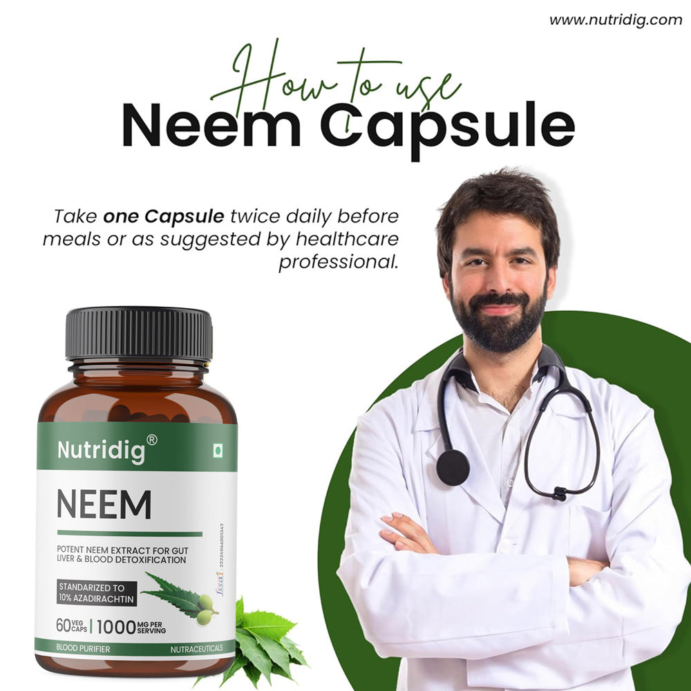 Neem Extract Capsules ā Standardized to 10% Azadirachtin | Detox ā 60 Veg Capsules