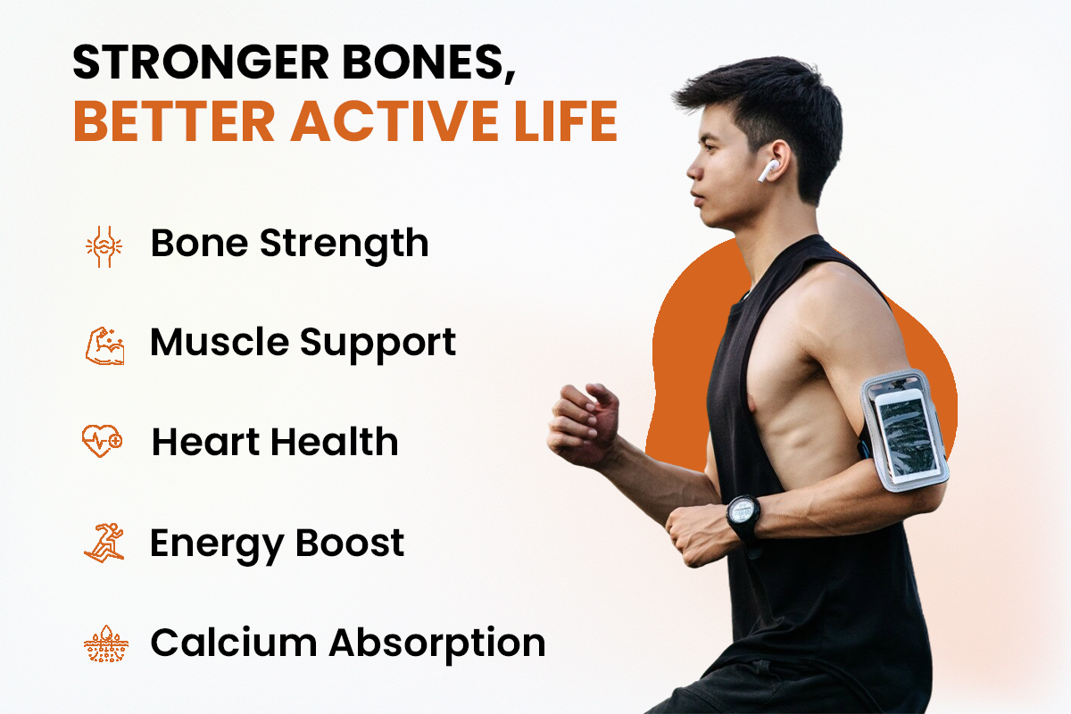 Calcium, Magnesium, Zinc with Vitamin D3, K2 & B12 | Complete Bone, Joint & Muscle Support | 60 Capsules