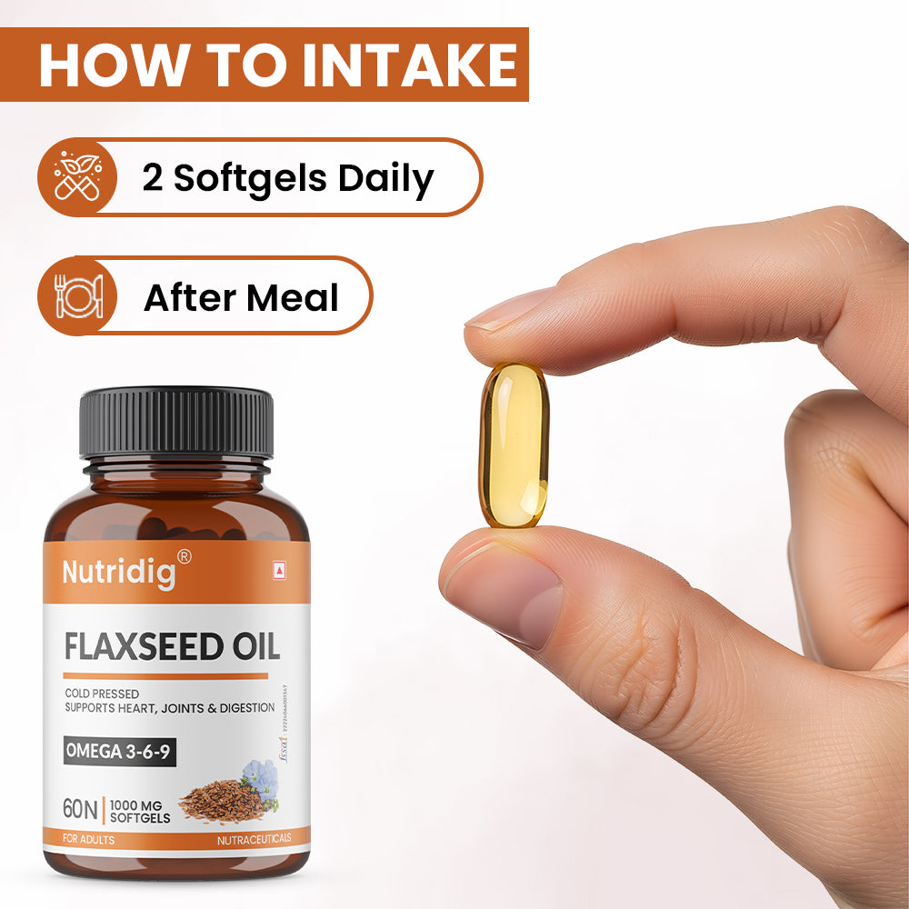 Flaxseed Oil Softgel 1000 mg โ Omega 3-6-9 for Heart, Joint & Skin โ 60 Softgels