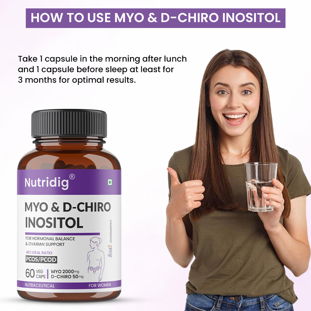 Nutridig® Myo-Inositol & D-Chiro Inositol Capsules – 40:1 Ratio | PCOD, Hormonal Balance & Wellness - 60 Caps