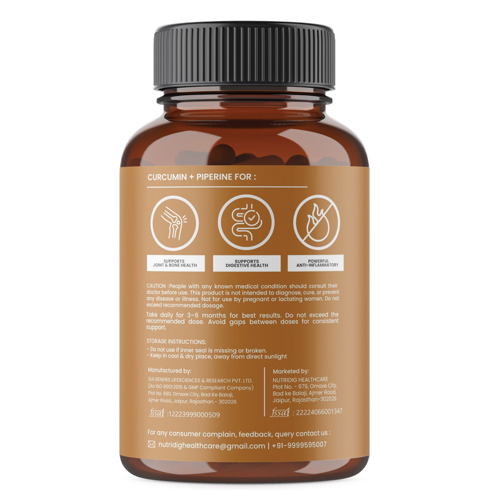 Turmeric Extract Capsules - High Potency | Curcumin 95% with Piperine – For Joint Health – 60 Veg Capsules