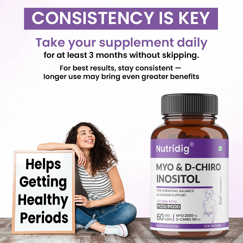 Nutridig® Myo-Inositol & D-Chiro Inositol Capsules – 40:1 Ratio | PCOD, Hormonal Balance & Wellness - 60 Caps