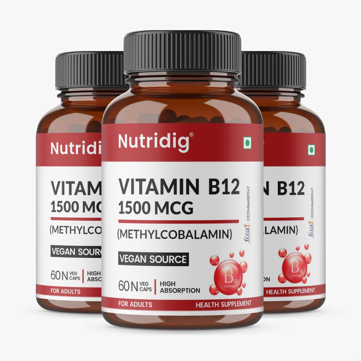 Vitamin B12 High Potency Vegan Capsules | Methylcobalamin - 60 Caps
