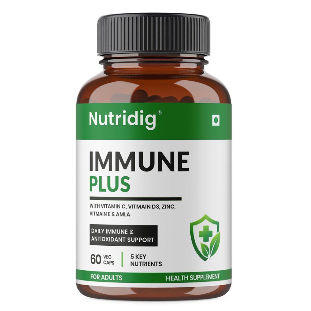 Nutridig Immunity Plus Capsules for Adults | Vitamin C, Vitamin D3, Zinc, Vitamin E & Amla | Daily Immune & Antioxidant Support | 60 Capsules