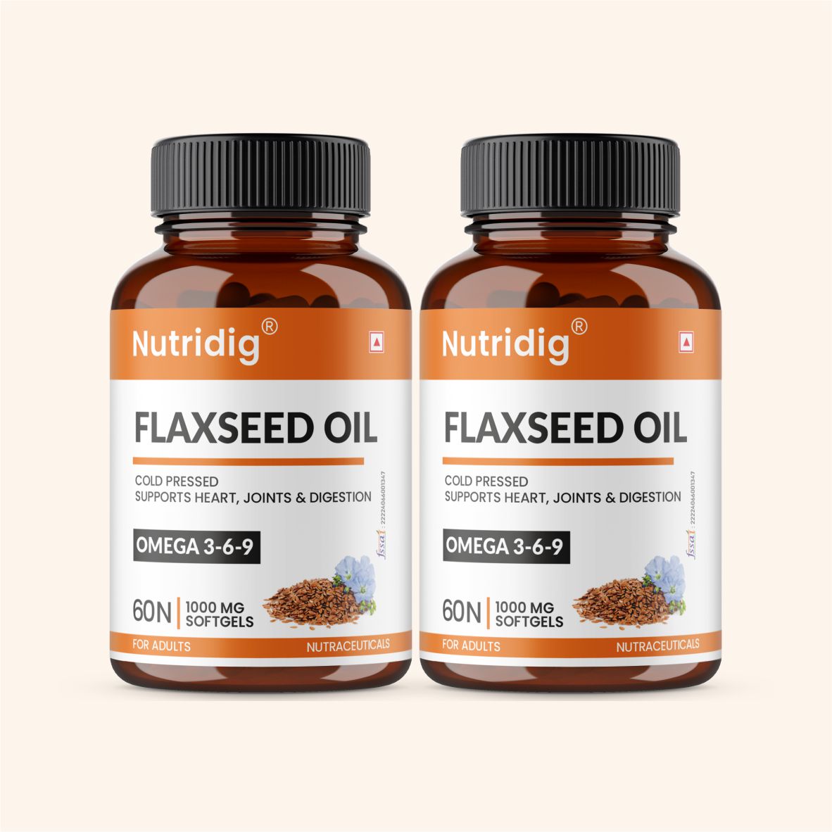 Flaxseed Oil Softgel 1000 mg โ Omega 3-6-9 for Heart, Joint & Skin โ 60 Softgels
