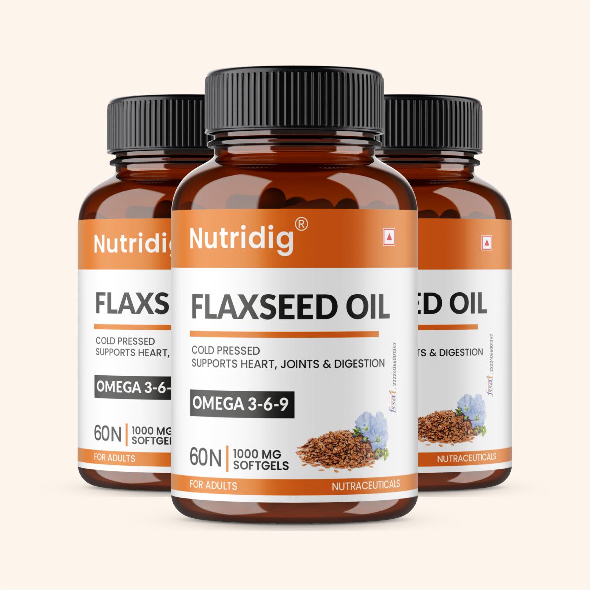 Flaxseed Oil Softgel 1000 mg โ Omega 3-6-9 for Heart, Joint & Skin โ 60 Softgels