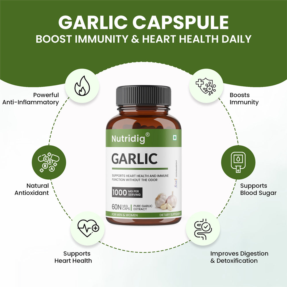 Garlic Pure Extract Capsules | Heart Health, Cholesterol & Immunity Support - 60 Capsules