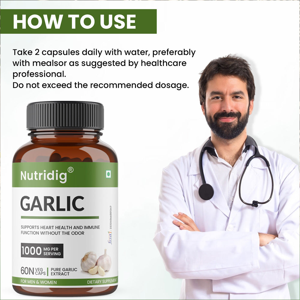 Garlic Pure Extract Capsules | Heart Health, Cholesterol & Immunity Support - 60 Capsules