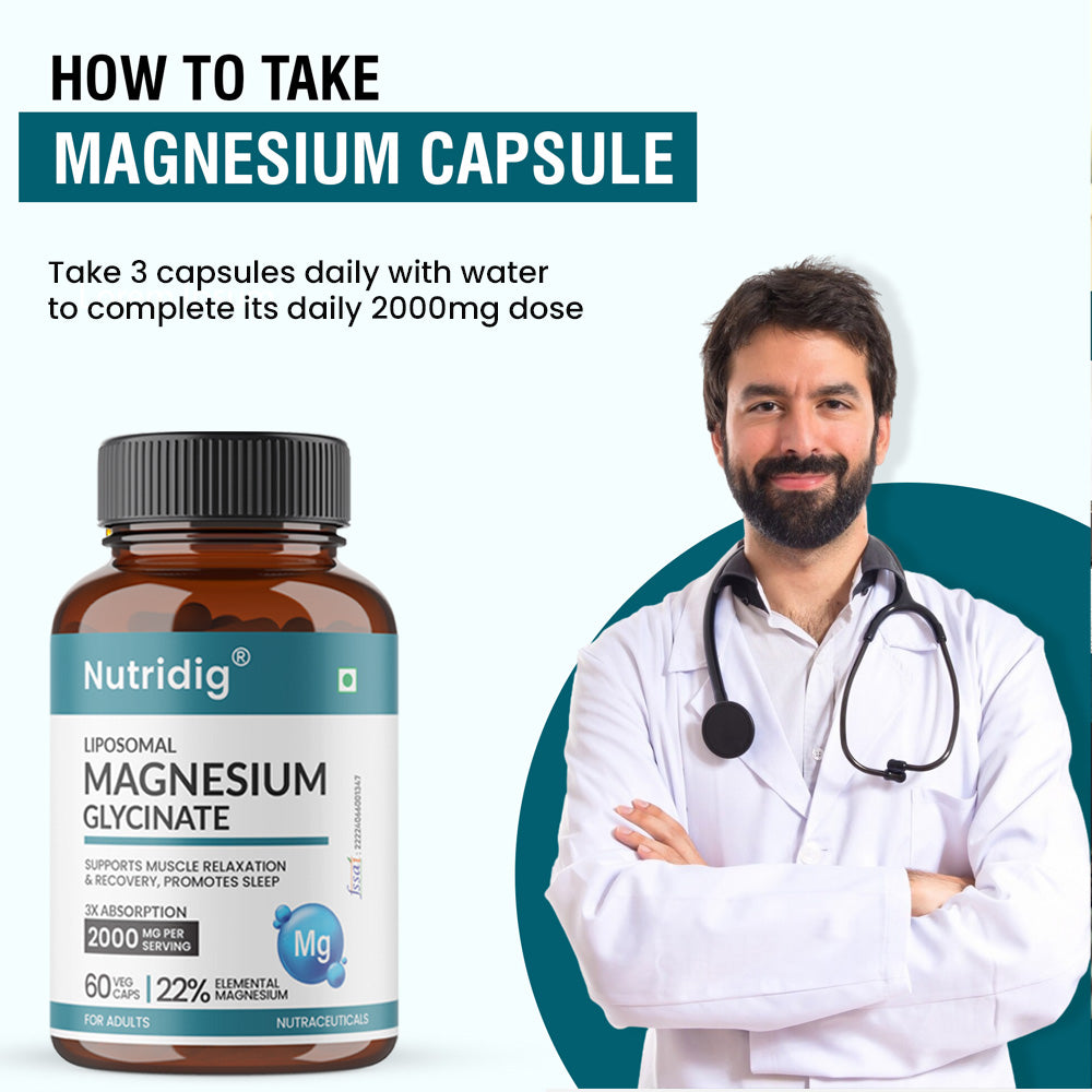 Magnesium Glycinate | Sleep, Muscle & Brain Relaxation | Higher Absorption, 22% Elemental | 60 Capsules