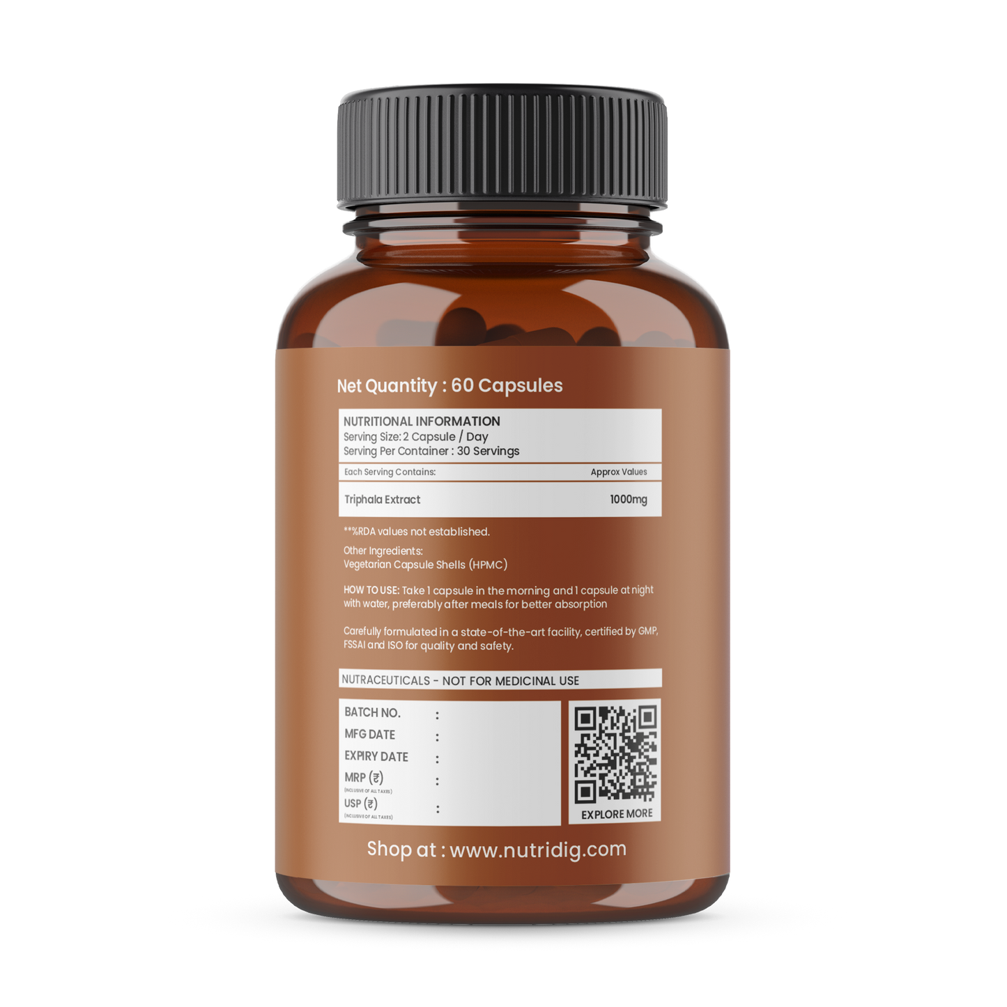 Triphala Capsules - Ayurvedic Blend | Digestion, Hair & Skin Health | 60 Capsules