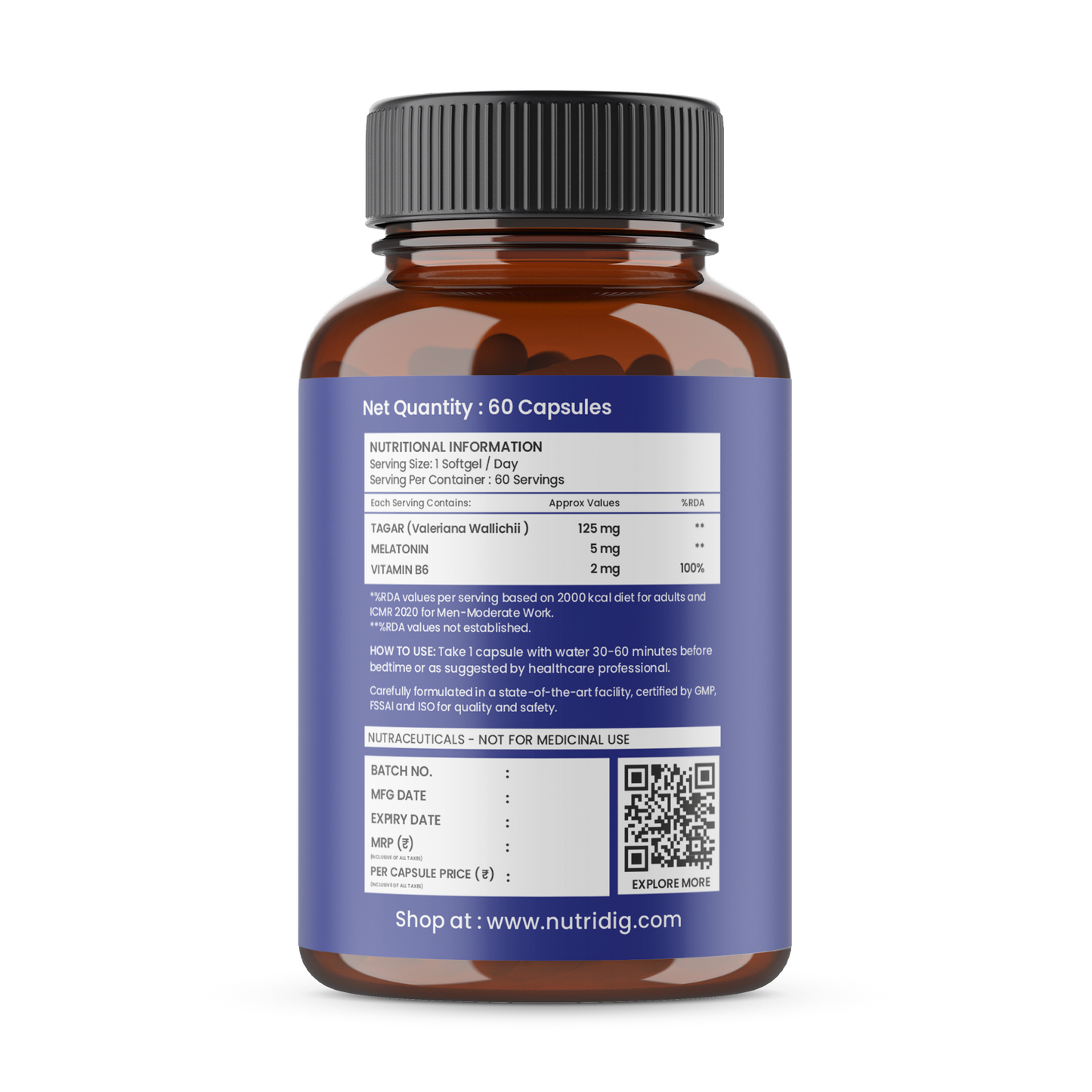 Melatonin 5mg Softgels - With Valerian & Vitamin B6 | 60 Softgel Capsules