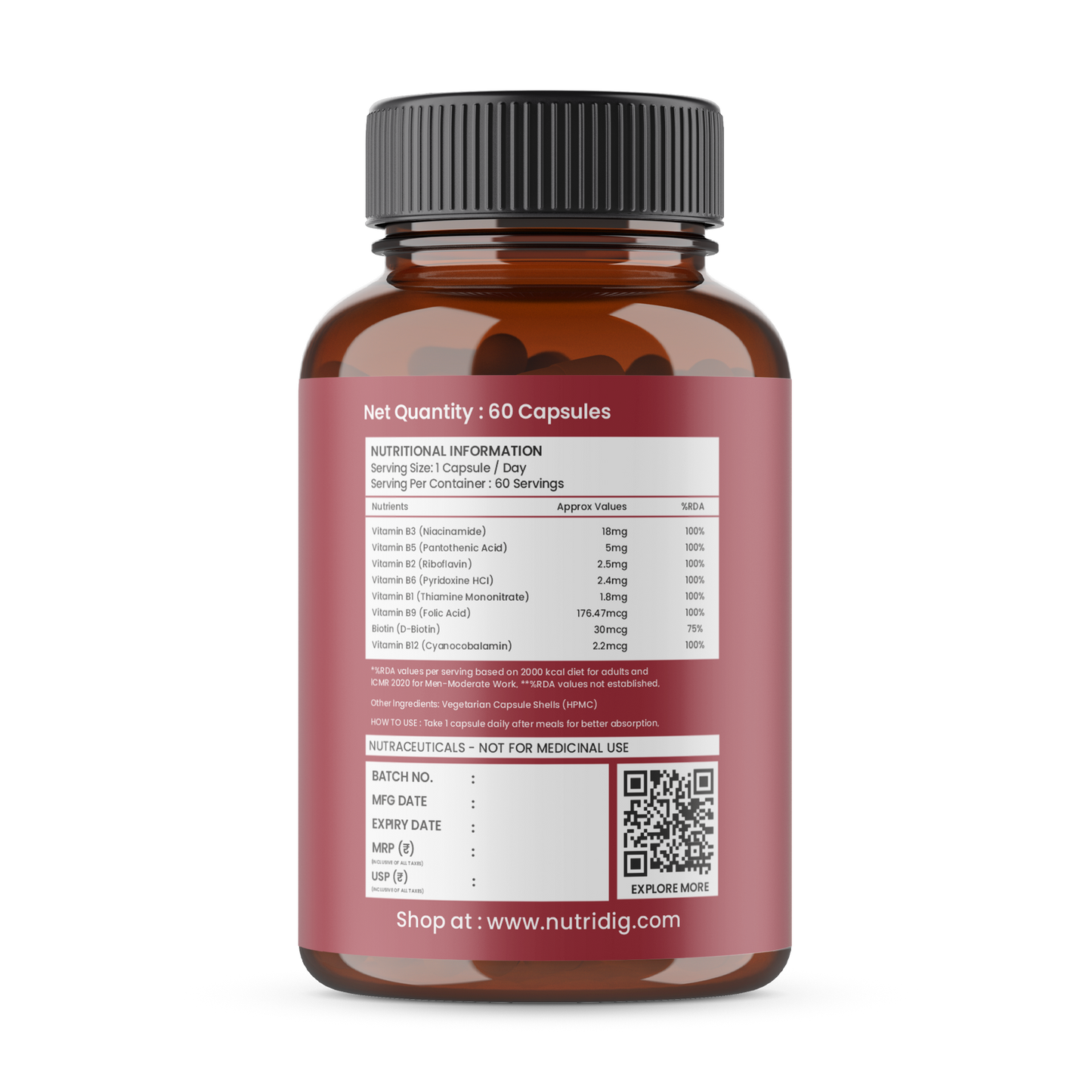 B-Complex Capsules - Advanced Vitamin B Support for Everyday Wellness | 60 Capsules