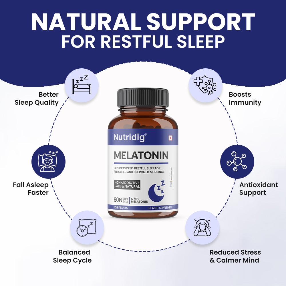 Melatonin 5mg Softgels - With Valerian & Vitamin B6 | 60 Softgel Capsules
