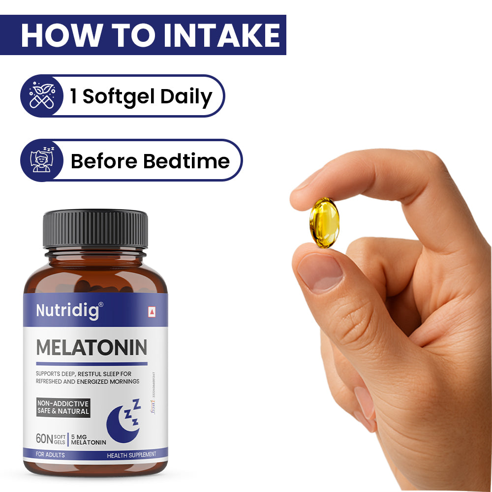Melatonin 5mg Softgels - With Valerian & Vitamin B6 | 60 Softgel Capsules