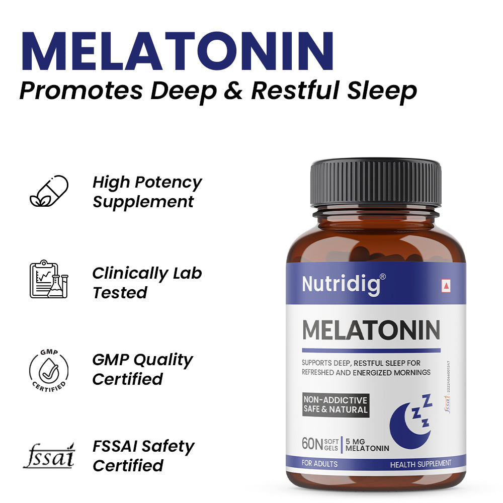 Melatonin 5mg Softgels - With Valerian & Vitamin B6 | 60 Softgel Capsules