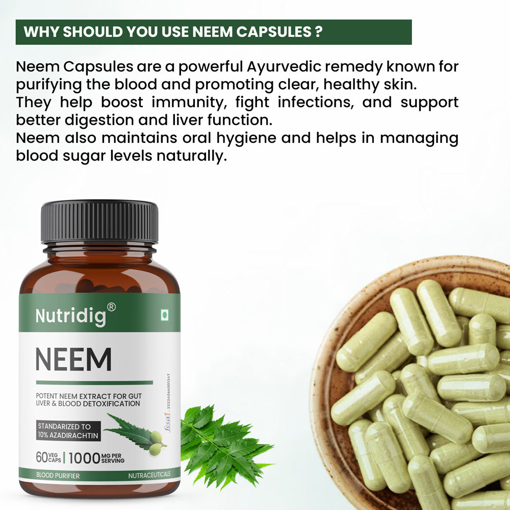 Neem Extract Capsules ā Standardized to 10% Azadirachtin | Detox ā 60 Veg Capsules
