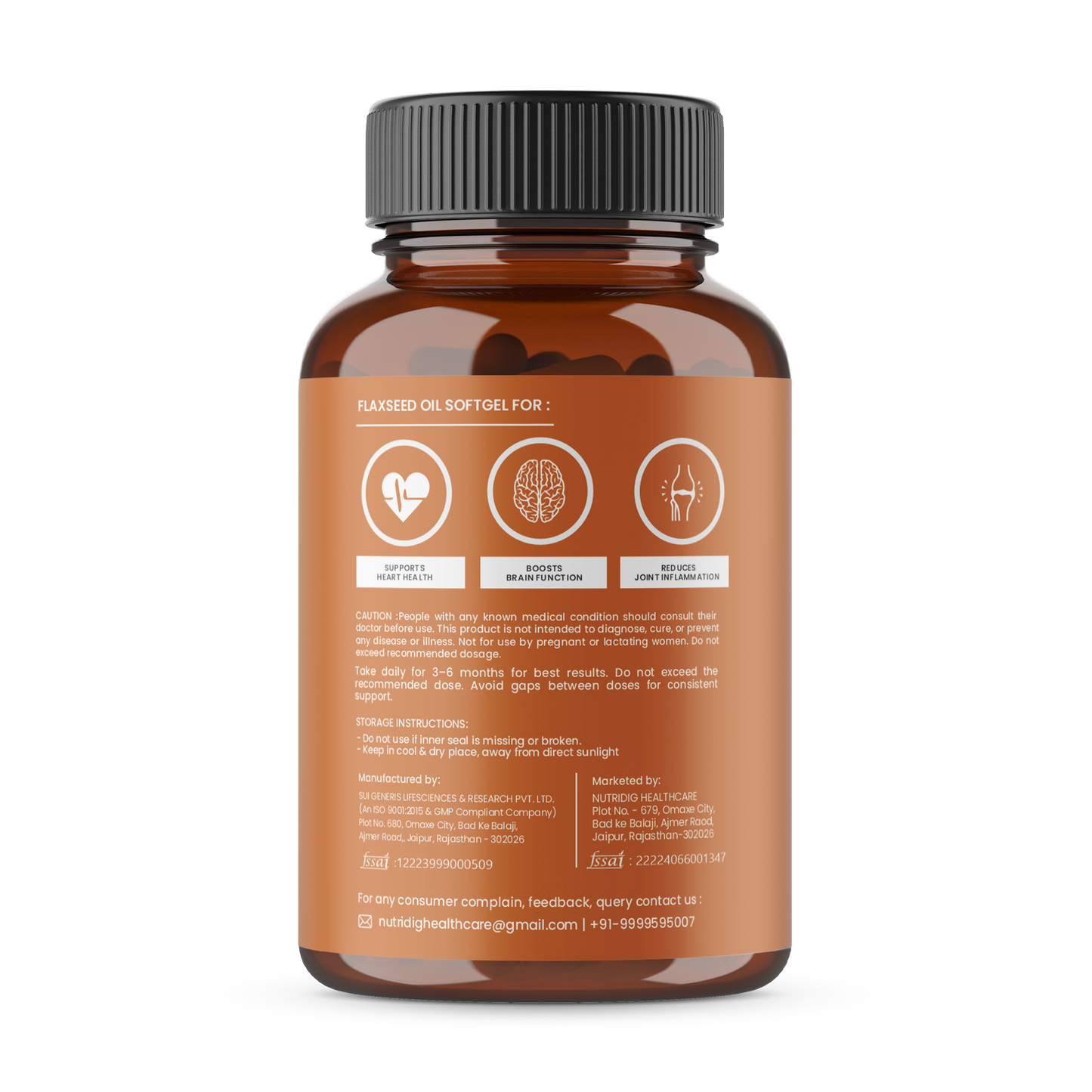 Flaxseed Oil Softgel 1000 mg โ Omega 3-6-9 for Heart, Joint & Skin โ 60 Softgels