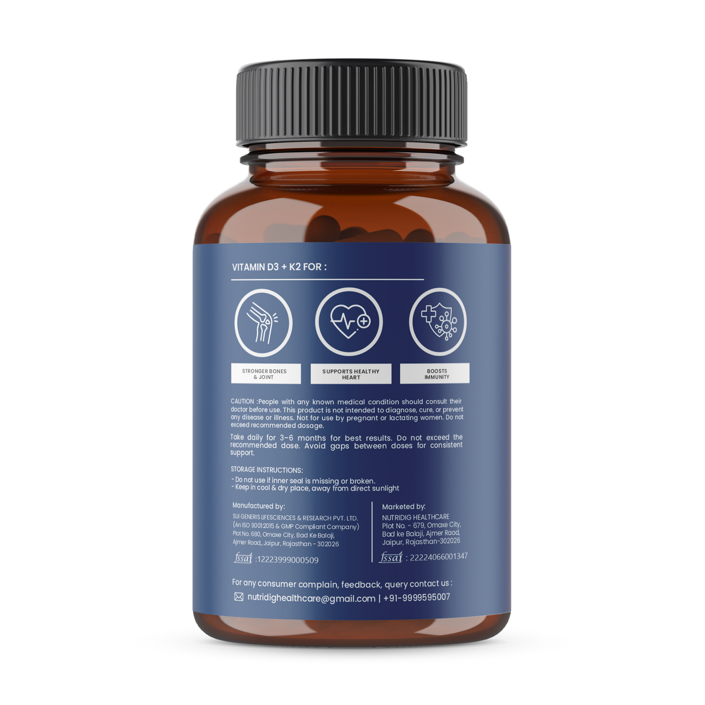 Vitamin D3 + K2 Capsules (Vegan Source) | High Absorption - 60 Capsules