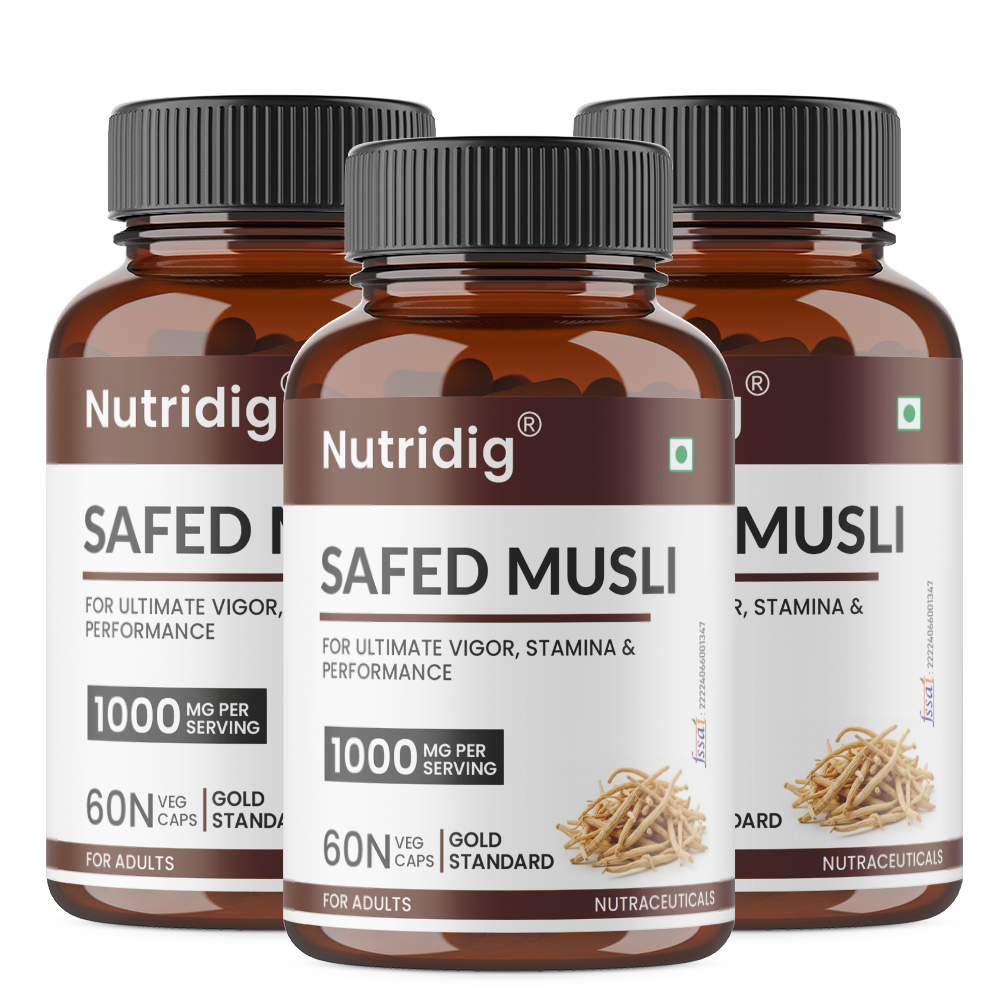 Nutridig® Safed Musli Extract- Gold Standard | High Potency 60 Capsules
