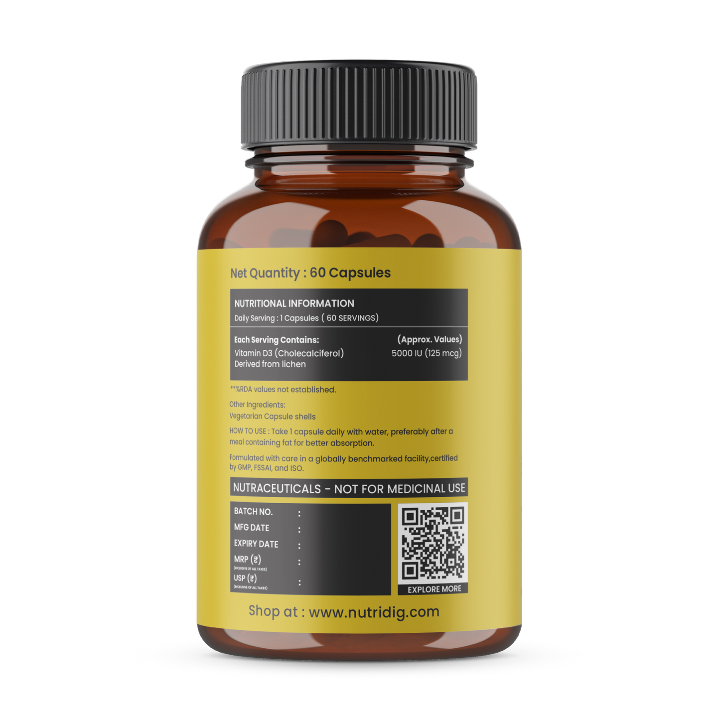 Vitamin D3 5000 IU (Vegan, Lichen-Derived) | 60 Capsules