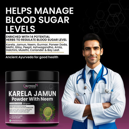 Karela Jamun Powder With Neem - Diabetes Management Herbal Powder