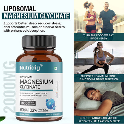 Magnesium Glycinate | Sleep, Muscle & Brain Relaxation | Higher Absorption, 22% Elemental | 60 Capsules