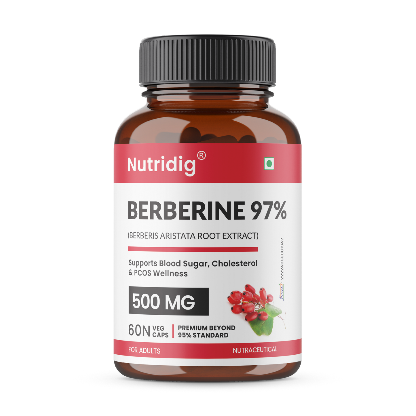 Berberine 97% from Berberis Aristata | Premium Purity Beyond 95% |For Blood Sugar, Cholesterol & Heart Health