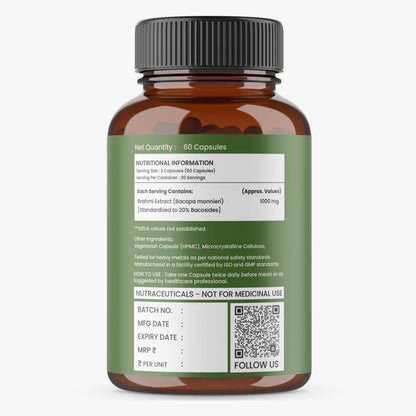 Brahmi Focus 20 – High Potency Supplement for Focus, Memory & Cognitive Support | 60 Capsules