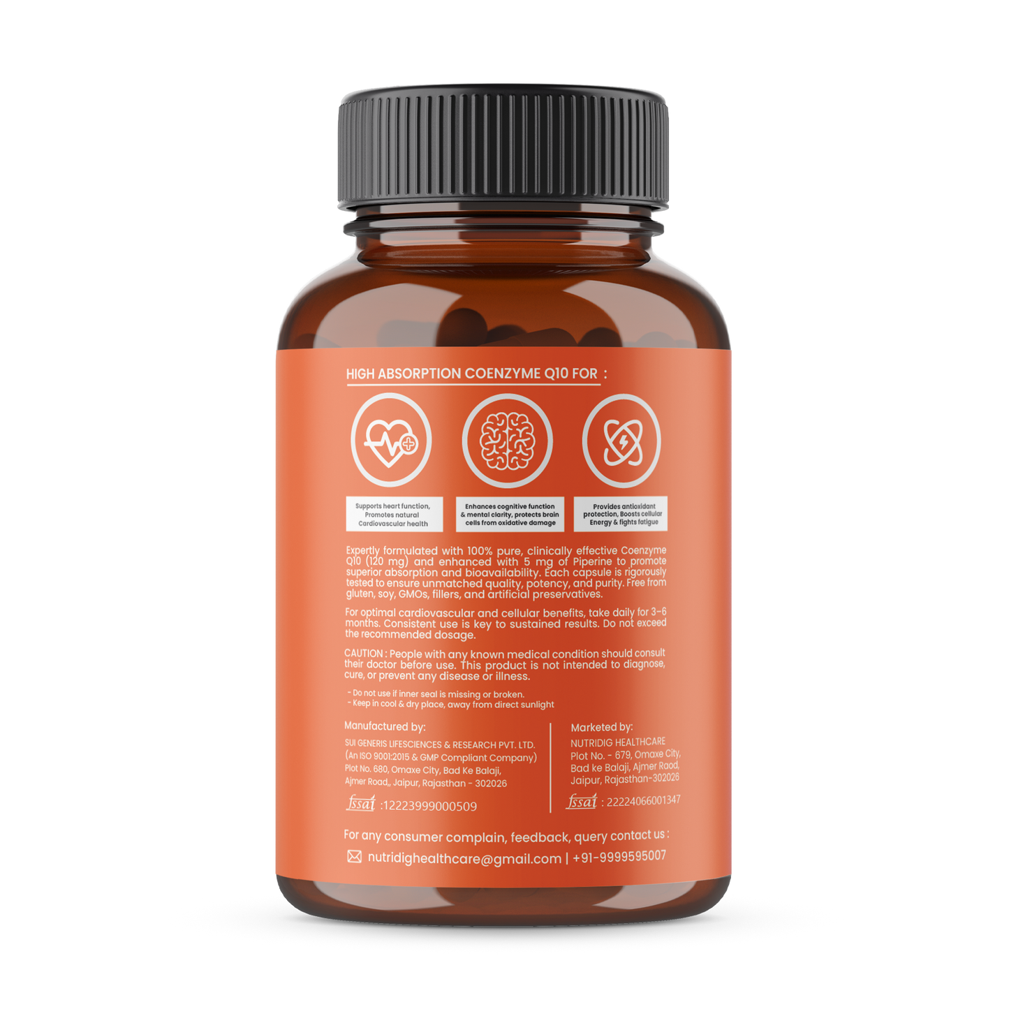 CoQ10 (Ubiquinol) 120mg + Piperine 5mg | High Absoption - 60 Capsules