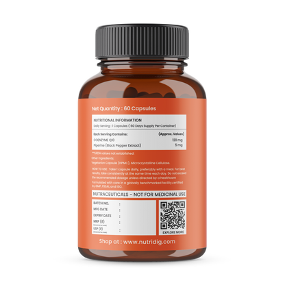 CoQ10 (Ubiquinol) 120mg + Piperine 5mg | High Absoption - 60 Capsules