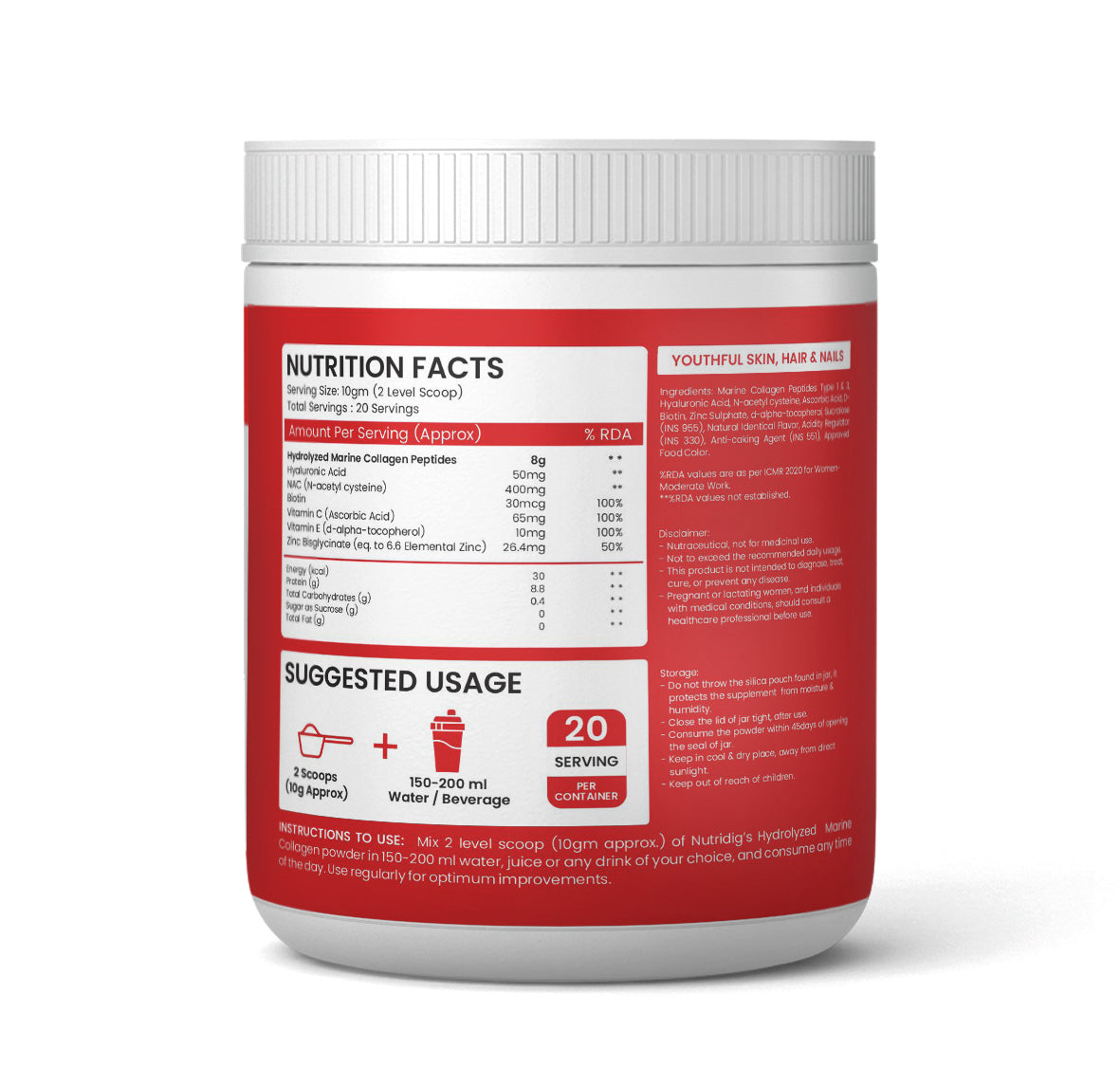 Hydrolyzed Marine Collagen Peptides Powder | 200gm