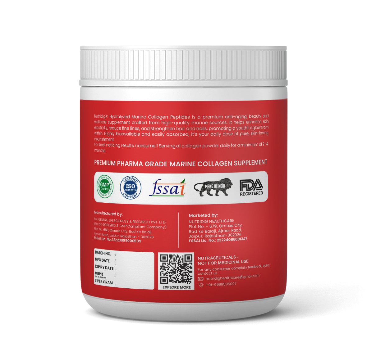 Hydrolyzed Marine Collagen Peptides Powder | 200gm