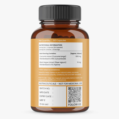 Turmeric Extract Capsules - High Potency | Curcumin 95% with Piperine – For Joint Health – 60 Veg Capsules