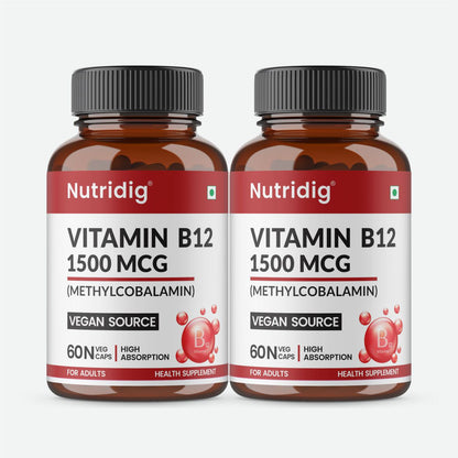 Vitamin B12 High Potency Vegan Capsules 1500mcg  | Methylcobalamin - 60 Caps