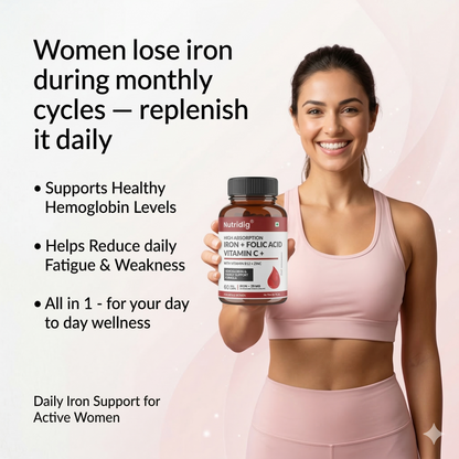 High Absorption Iron with Folic Acid, Vitamin C, B12 & Zinc – 60 Veg Capsules