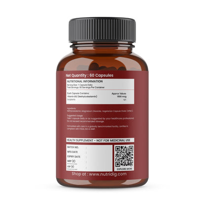 Vitamin B12 High Potency Vegan Capsules | Methylcobalamin - 60 Caps
