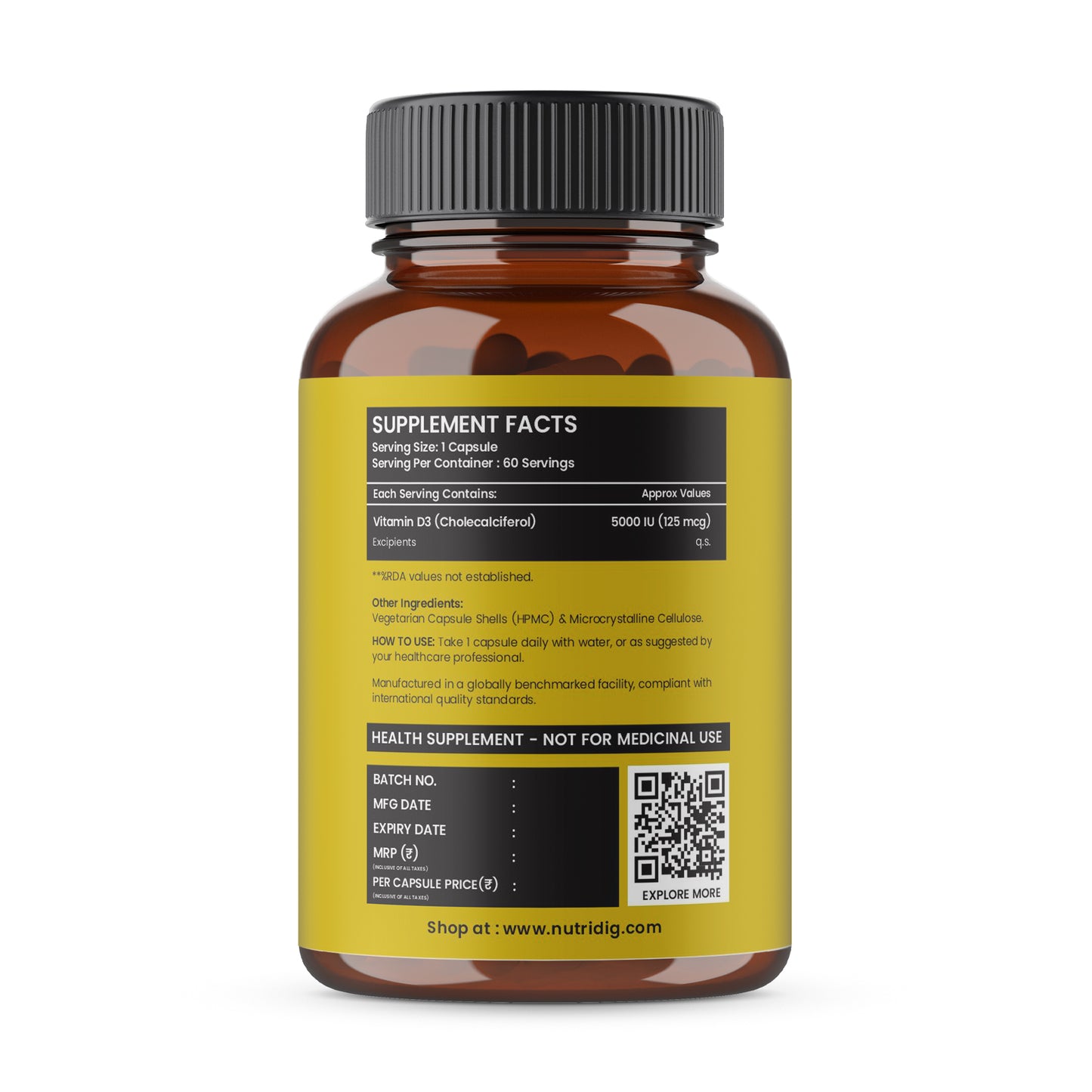 Vitamin D3 5000 IU (Cholecalciferol) | 60 Capsules