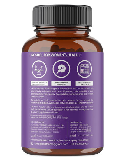 Nutridig® Myo-Inositol & D-Chiro Inositol Capsules – 40:1 Ratio | PCOD, Hormonal Balance & Wellness - 60 Caps