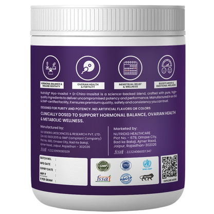 Nutridig® Myo-Inositol & D-Chiro Inositol Powder – 40:1 Ratio | PCOS, Hormonal Balance & Welless - 250gm