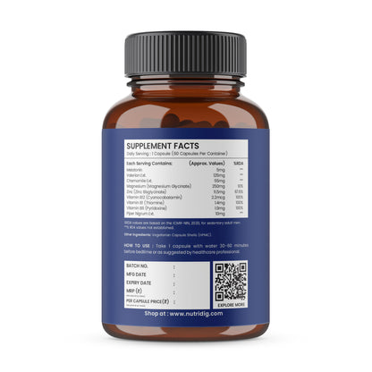 Melatonin Capsules with Magnesium Glycinate, Valerian, Chamomile | Sleep Support | 60 Caps
