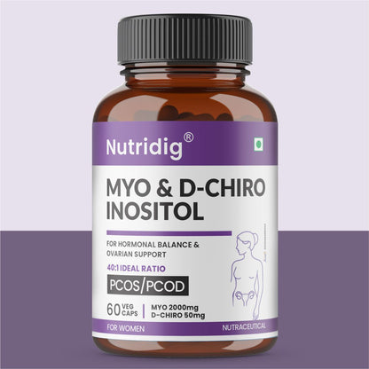 Nutridig® Myo-Inositol & D-Chiro Inositol Capsules – 40:1 Ratio | PCOD, Hormonal Balance & Wellness - 60 Caps